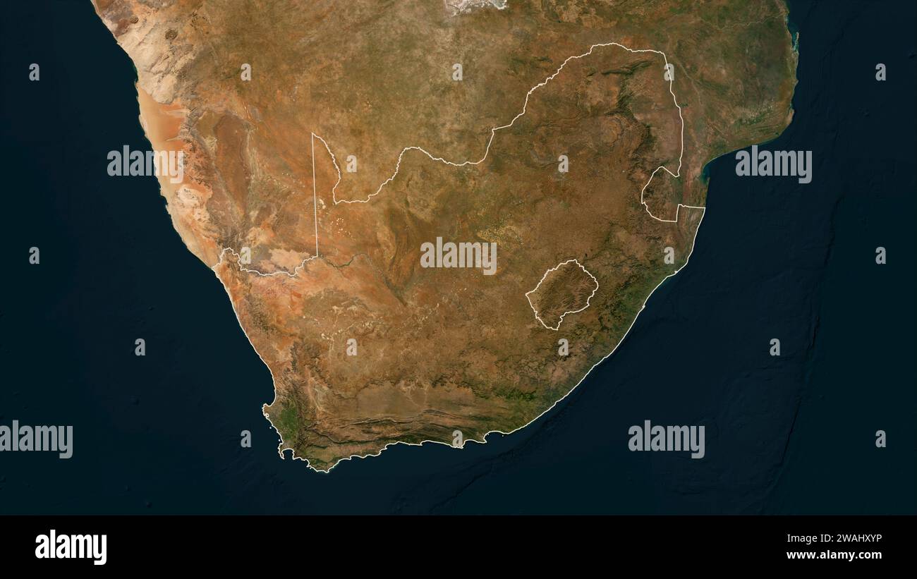 Sudafrica delineato su una mappa satellitare a bassa risoluzione Foto Stock