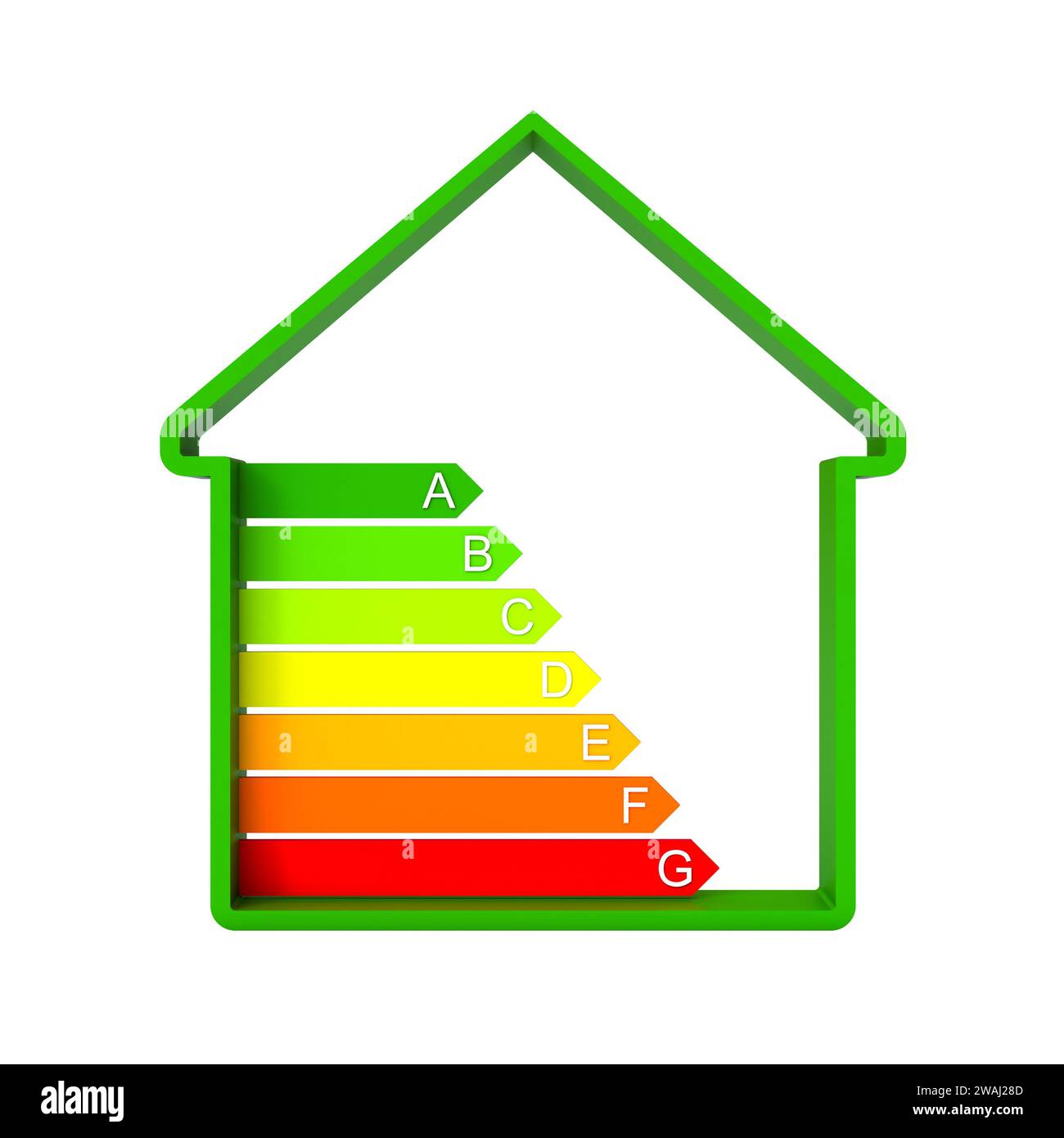 profilo green house e classificazione energetica isolati su rendering white.3d. Foto Stock