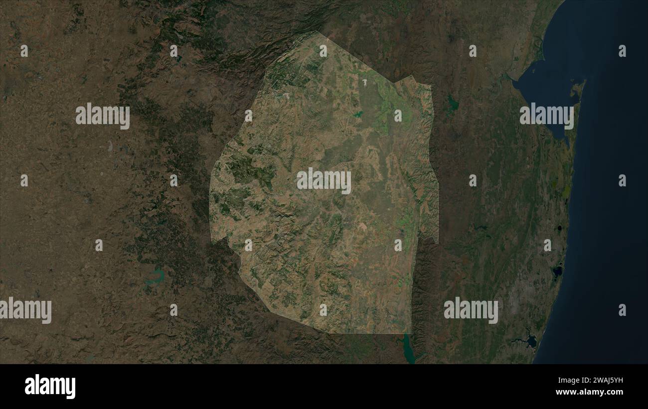 Eswatini evidenziato su una mappa satellitare ad alta risoluzione Foto Stock