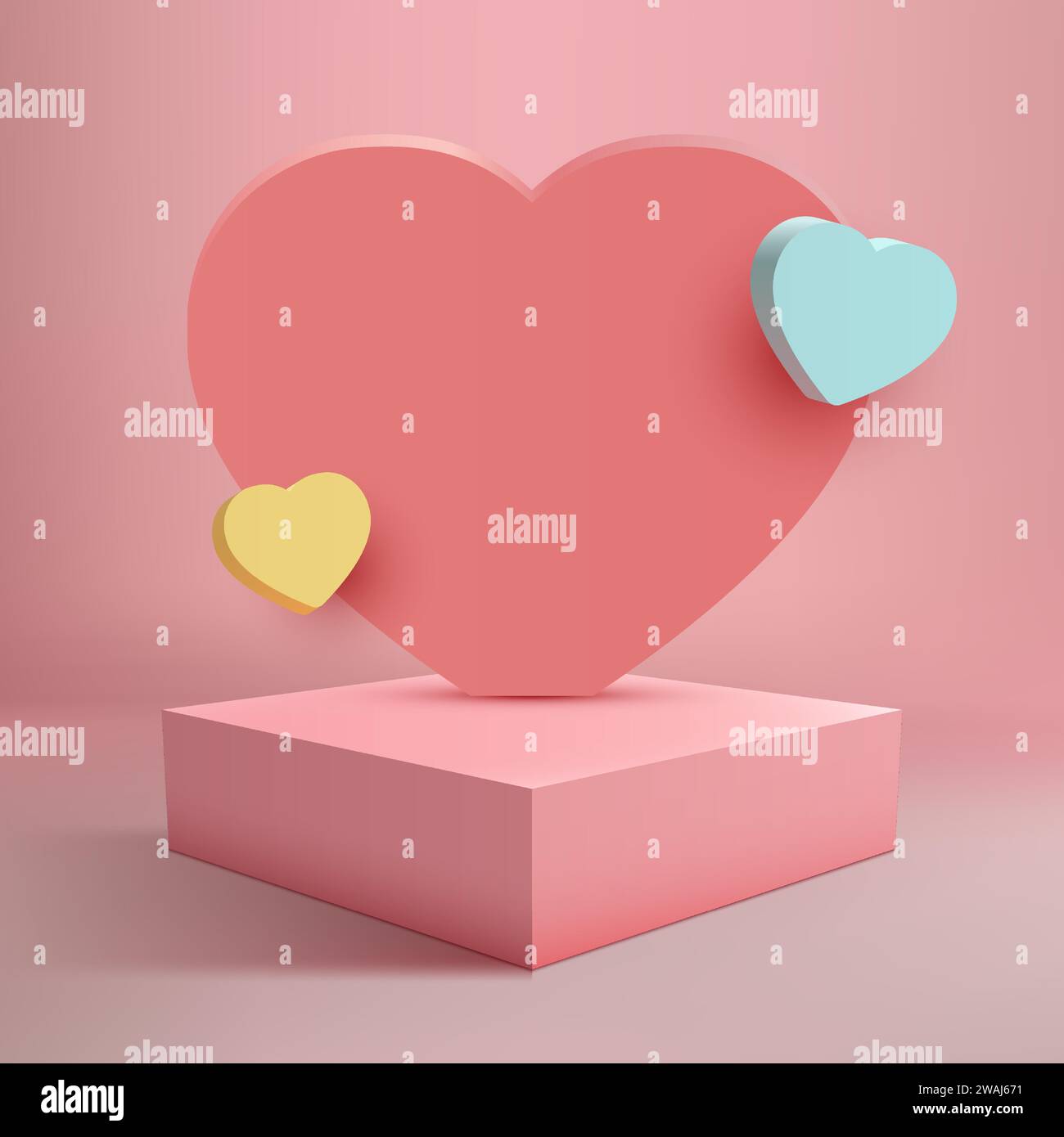 Mostra di San Valentino con questo modello di colore rosa fotorealistico 3D con cuori rosa decorativi. Illustrazione vettoriale Illustrazione Vettoriale