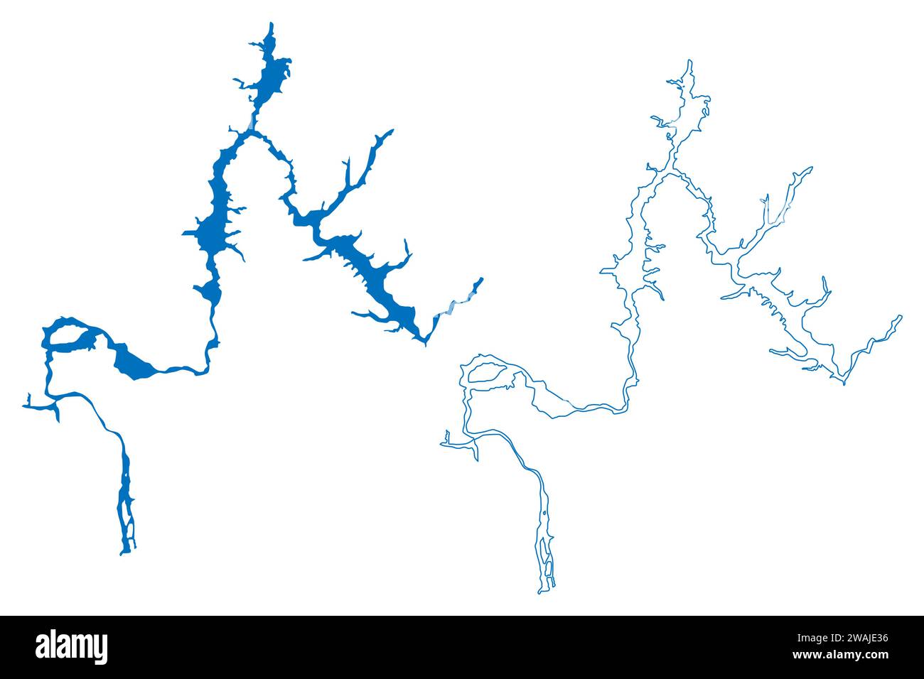 Lago Ust-Ilimsk (Federazione Russa, Russia) mappa illustrazione vettoriale, schizzo di scribble Reservoir Ust Ilimsk Dam MAP Illustrazione Vettoriale