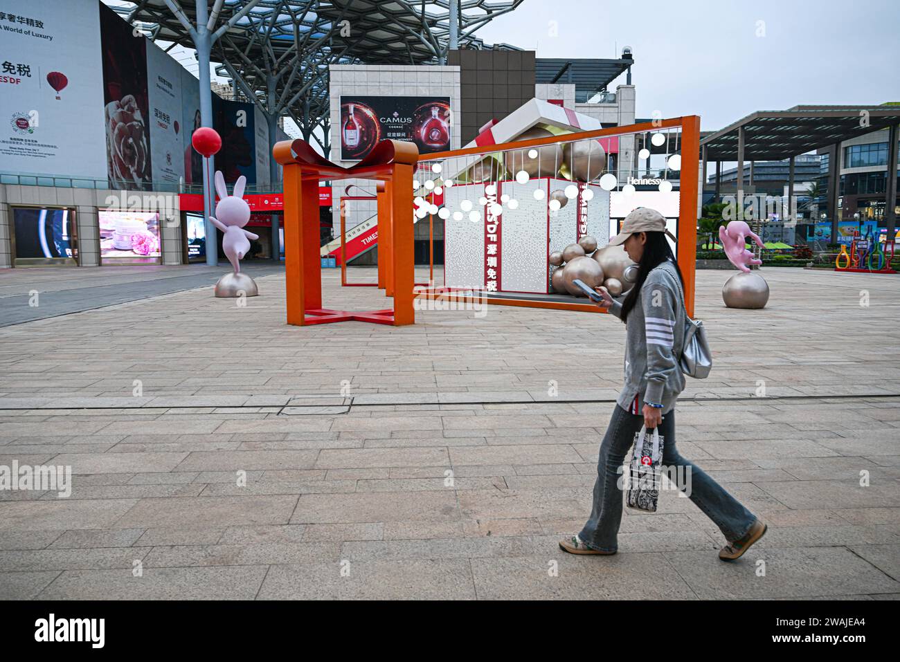 (240105) -- HAIKOU, 5 gennaio 2024 (Xinhua) -- Un centro commerciale duty-free è raffigurato a Haikou, nella provincia di Hainan nel sud della Cina, 4 gennaio 2024. La provincia cinese dell'isola meridionale di Hainan ha visto le vendite totali offshore duty-free aumentare del 25,4% su base annua a 43,76 miliardi di yuan (circa 6,2 miliardi di dollari USA) nel 2023, la dogana locale ha dichiarato lunedì.l'anno scorso, oltre 6,7 milioni di acquirenti hanno acquistato 51,3 milioni di prodotti duty-free sull'isola tropicale, secondo le usanze di Haikou, la capitale di Hainan. Le due cifre sono cresciute rispettivamente del 59,9% e del 3,8%. (Xinhua/PU Xiaoxu) Foto Stock