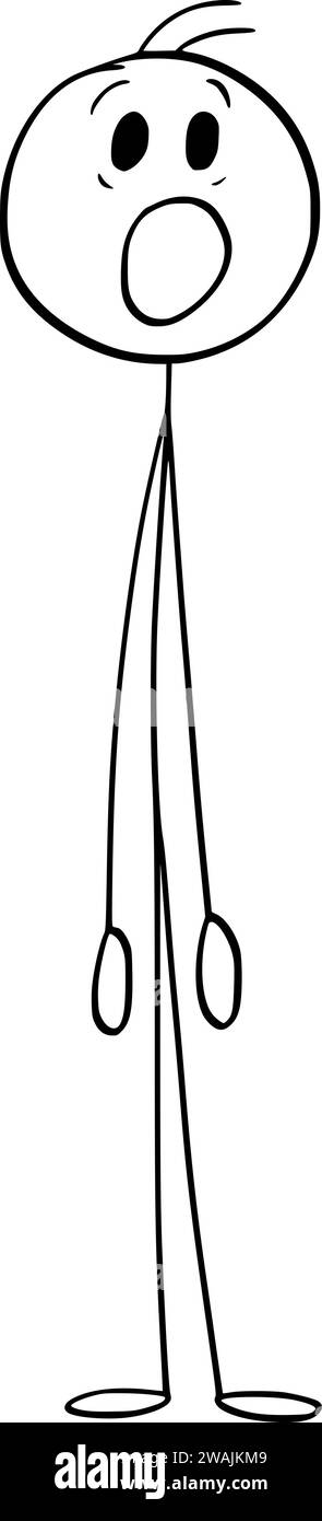 Persona scioccata che mostra espressione facciale, illustrazione della figura del Cartoon Stick vettoriale Illustrazione Vettoriale