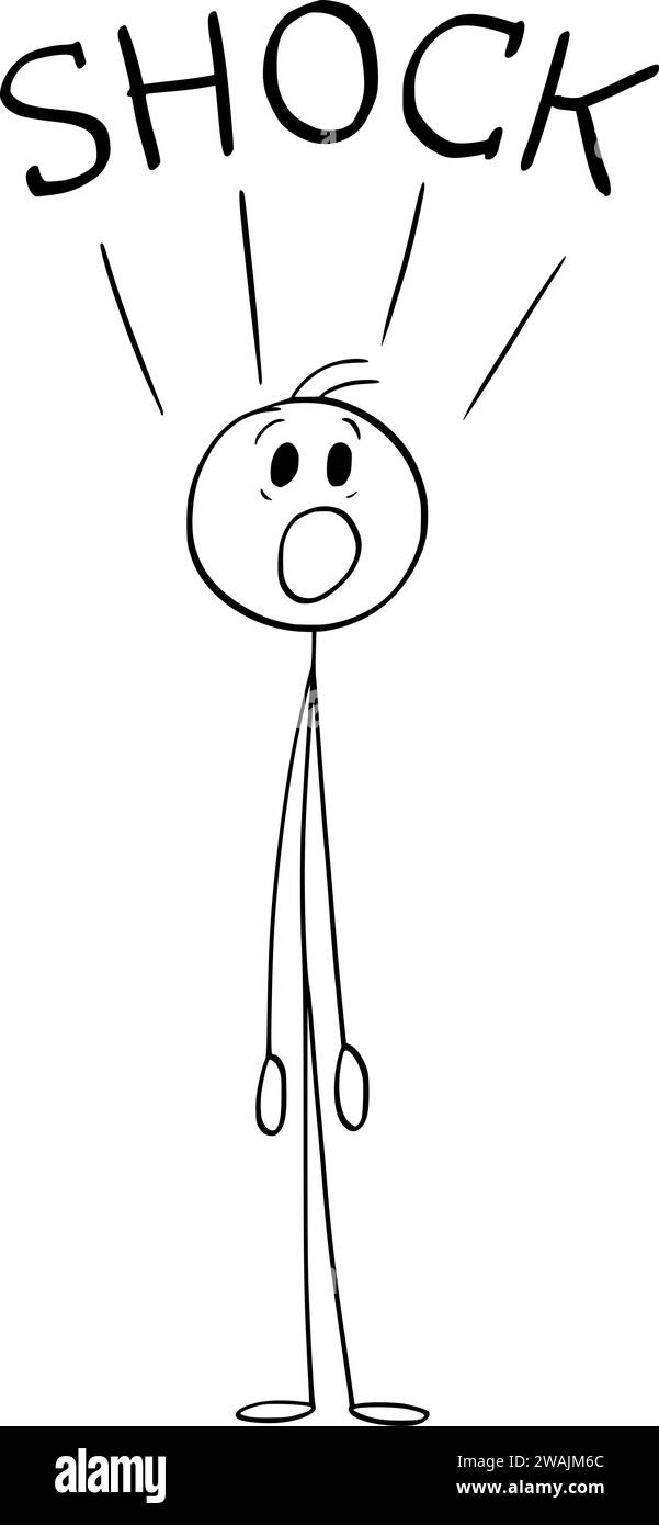Persona scioccata che mostra espressione facciale, illustrazione della figura del Cartoon Stick vettoriale Illustrazione Vettoriale
