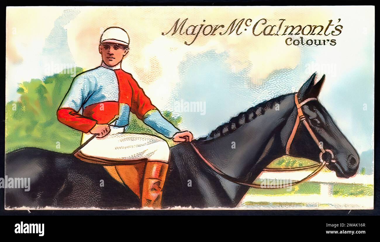 Major McCalmont's Colours - illustrazione di carte di sigaretta d'epoca, corse ippiche Foto Stock