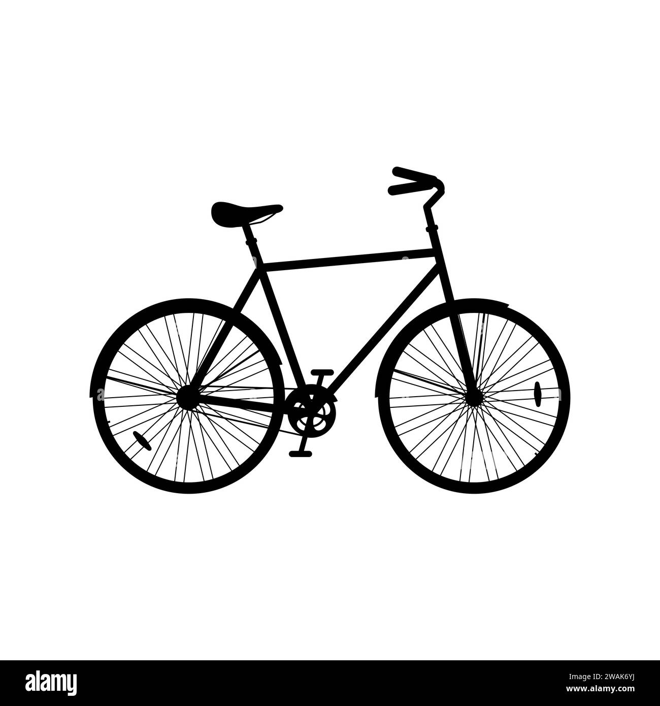 Icona della bicicletta cittadina isolata su sfondo bianco, bicicletta da trasporto sportiva ecologica silhouette. Illustrazione vettoriale. Illustrazione Vettoriale