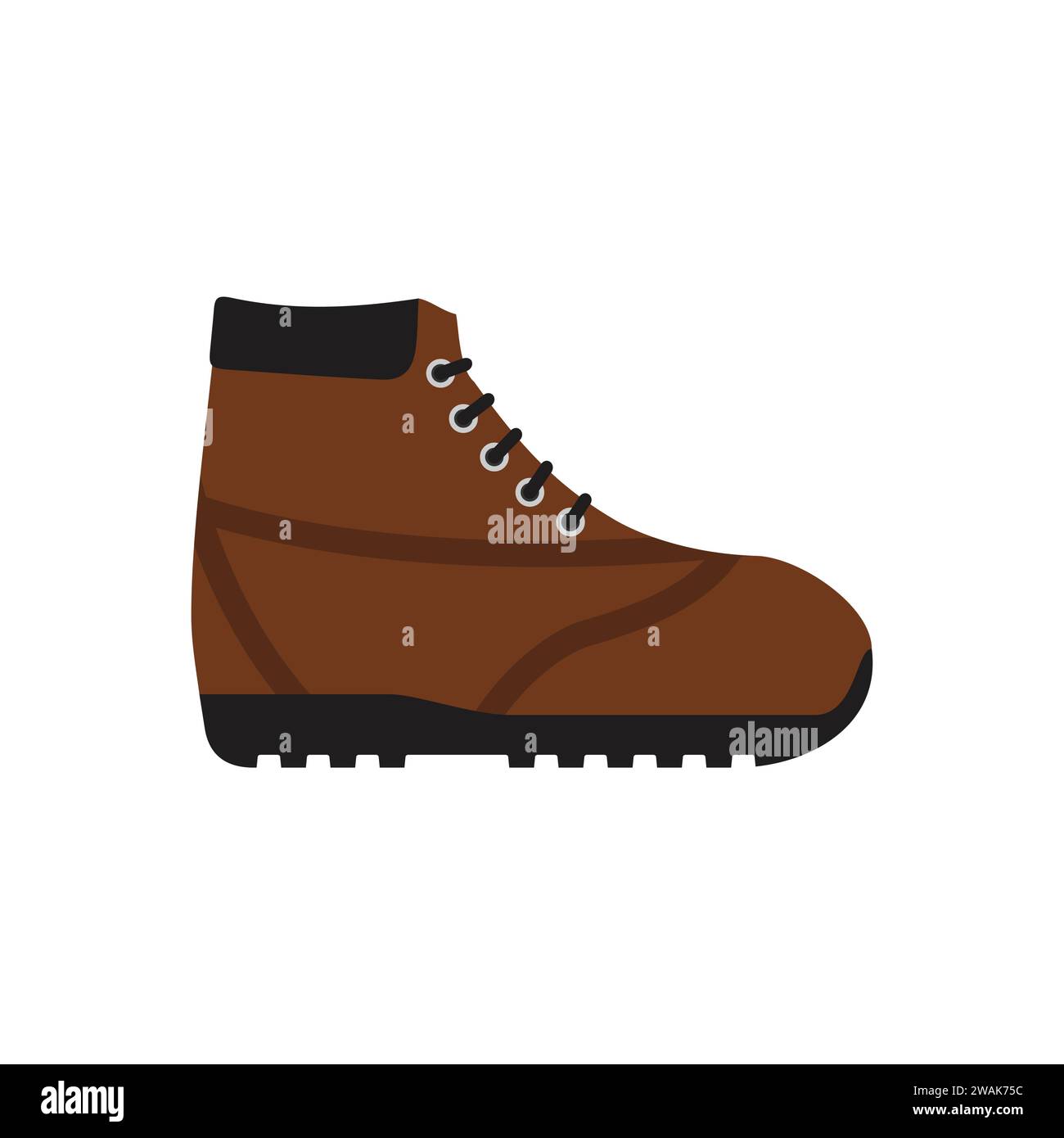 Scarpa da trekking marrone o icona di scarpa militare militare isolata su sfondo bianco. Scarpe da montagna in stile piatto. Illustrazione vettoriale. Illustrazione Vettoriale