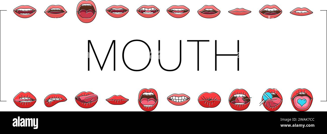 le icone di animazione dei caratteri della bocca sono un vettore Illustrazione Vettoriale