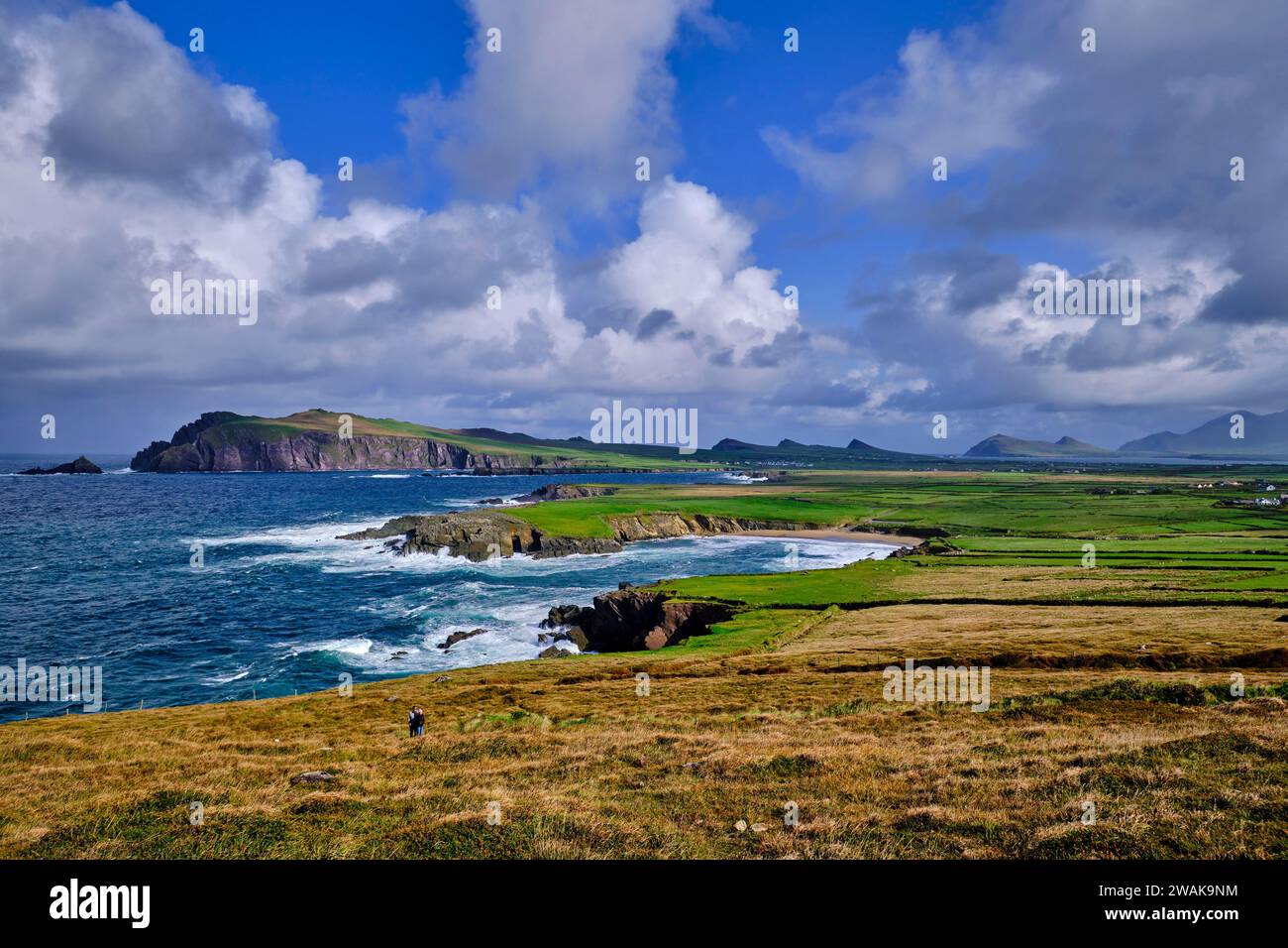 Repubblica d'Irlanda, contea di Kerry, penisola di Dingle, vista da Clogher dirigersi verso Three Sisters Foto Stock