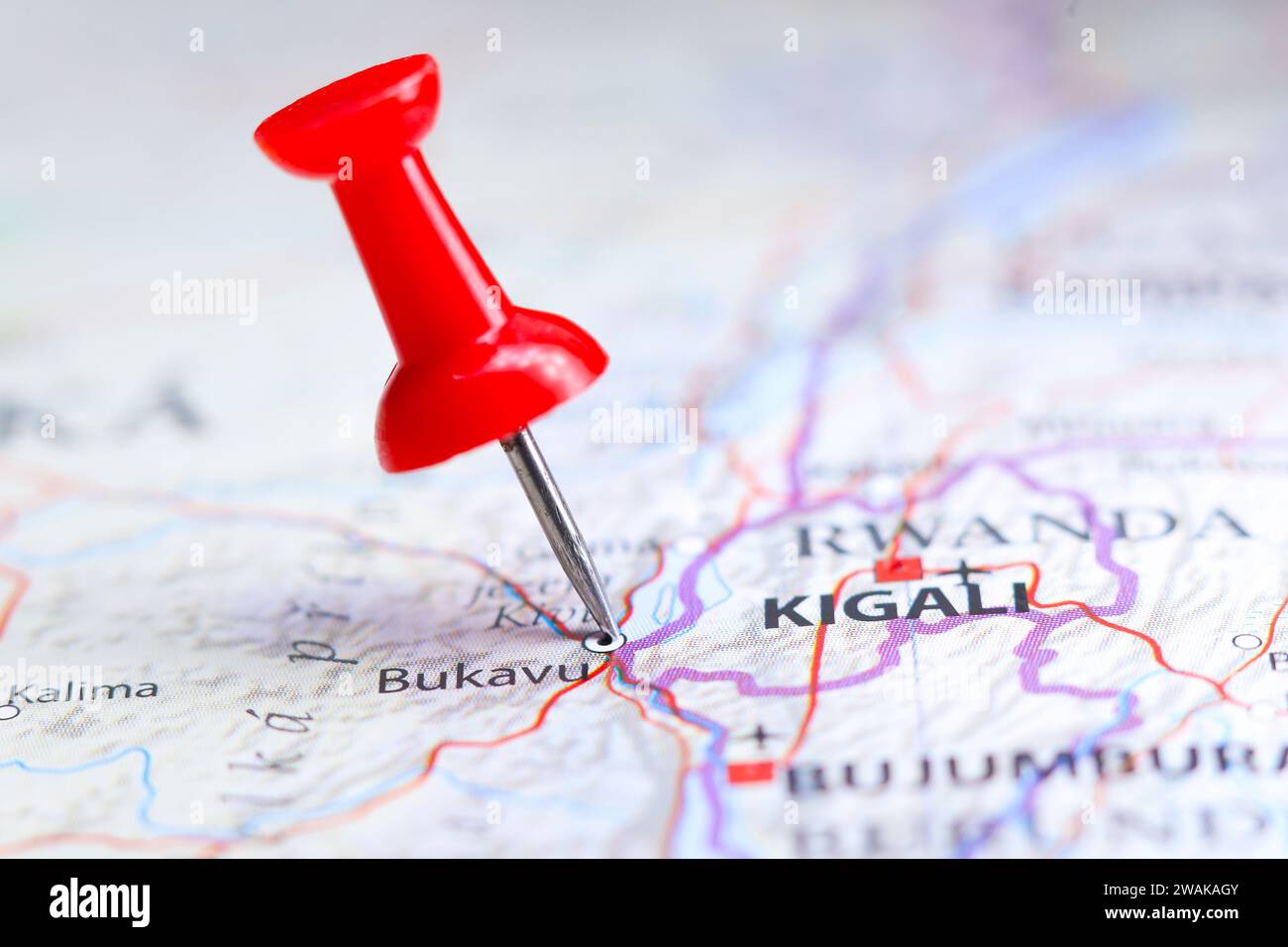 Bukavu, Repubblica Democratica del Congo spilla sulla mappa Foto Stock