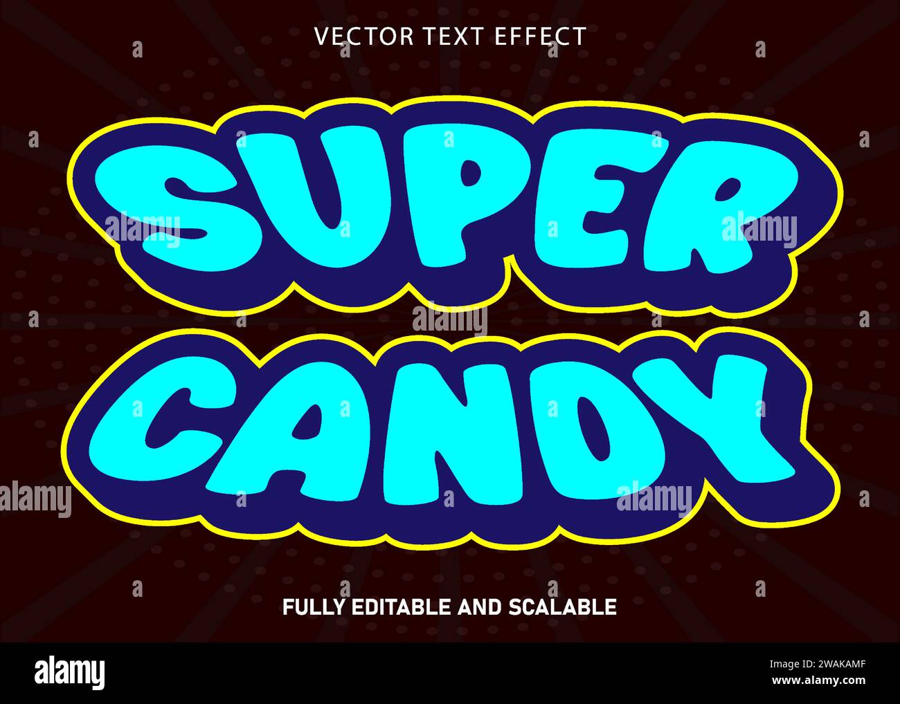 Vettore modificabile per l'adesivo di testo Super Candy. Illustrazione Vettoriale
