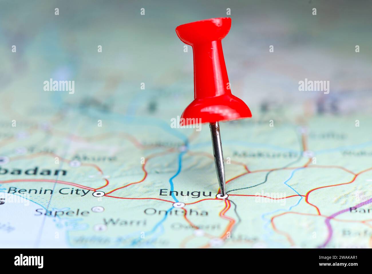 Enugu, Nigeria, spilla sulla mappa Foto Stock