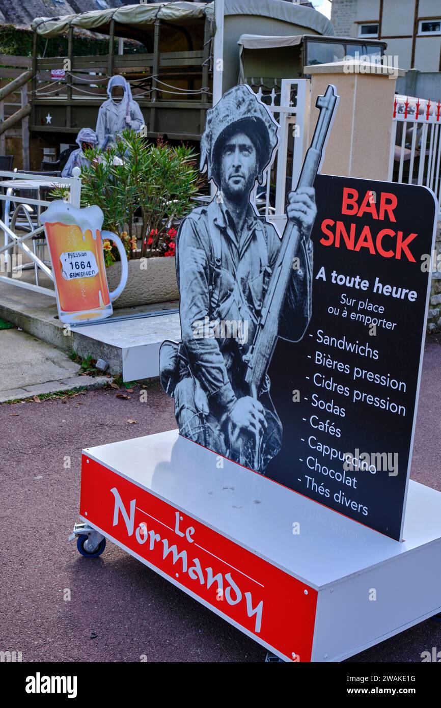 Francia, Manche, Sainte Mère-Eglise, snack bar Foto Stock