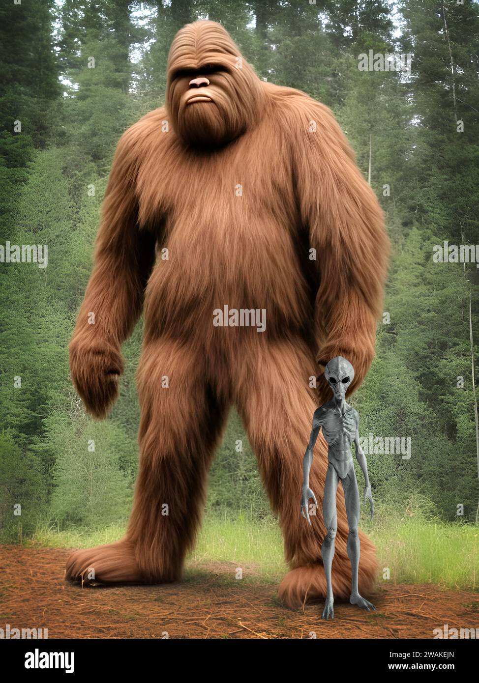 Bigfoot & Space Alien Foto Stock