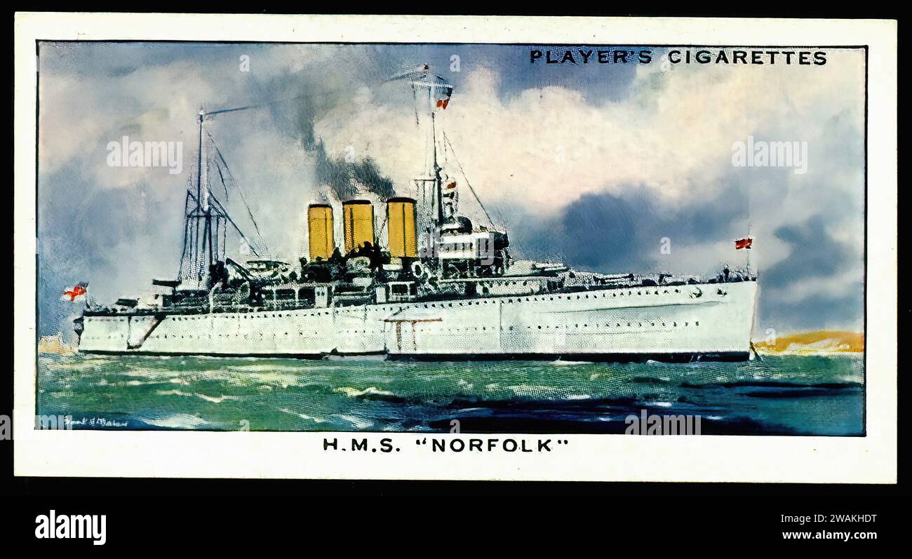 HMS Norfolk - illustrazione della carta di sigaretta d'epoca Foto Stock