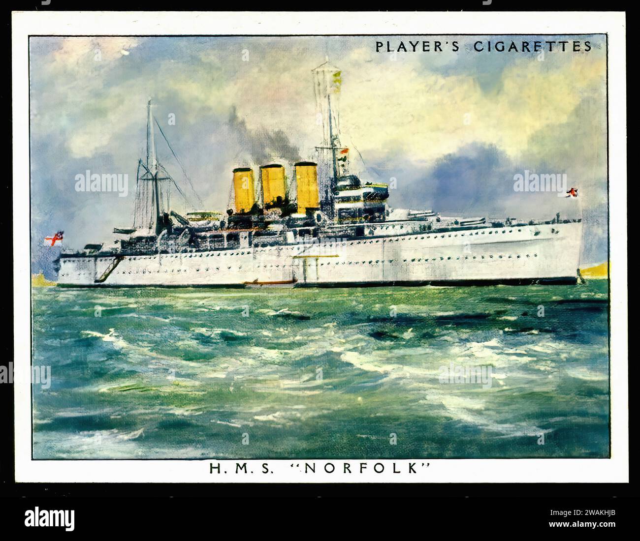 HMS Norfolk 00001 - illustrazione della carta di sigaretta d'epoca Foto Stock