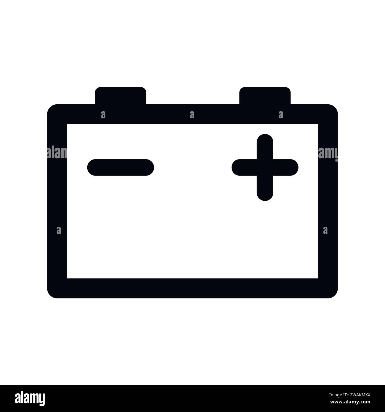 Icona della batteria dell'auto isolata su sfondo bianco. Alimentazione batteria accumulatore ed elettricità batteria accumulatore. Accumulatore batteria auto part Illustrazione Vettoriale
