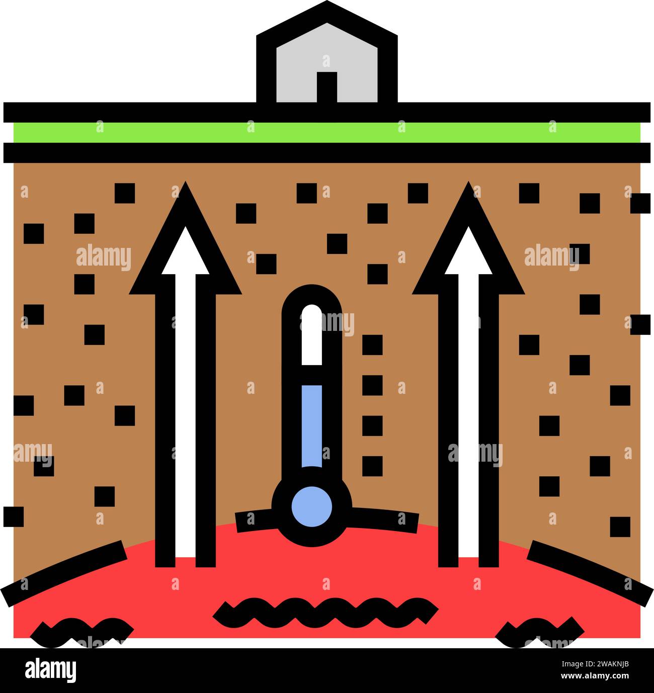 illustrazione vettoriale dell'icona di colore dell'energia geotermica di riscaldamento Illustrazione Vettoriale