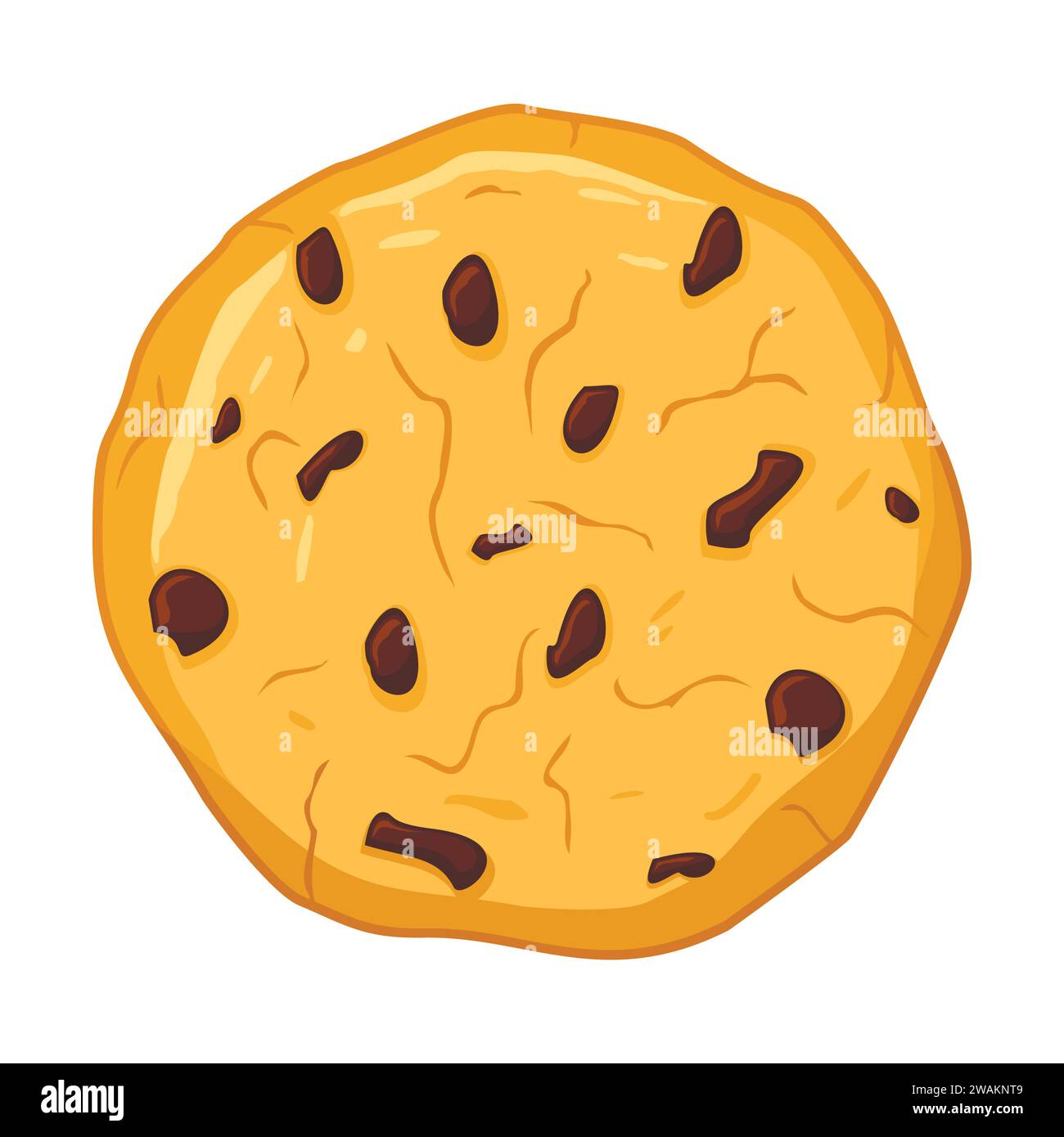 Biscotti con gocce di cioccolato isolati su sfondo bianco. Icona dei biscotti dolci. Biscotto, piccola pasta cotta, croccante con frammenti di frantumazione. Illustrazione vettoriale Illustrazione Vettoriale