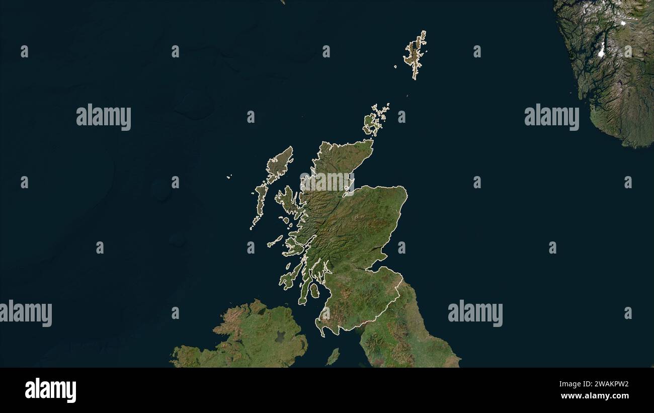 Scozia - Gran Bretagna delineata su una mappa satellitare a bassa risoluzione Foto Stock