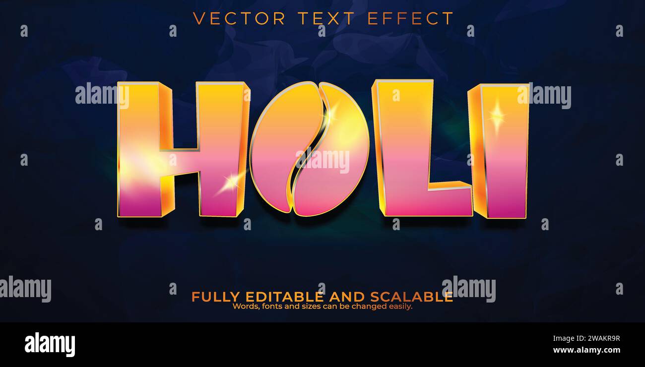 Holi 3D Text Effect 100 file EPS modificabile Word e font possono essere modificati Illustrazione Vettoriale