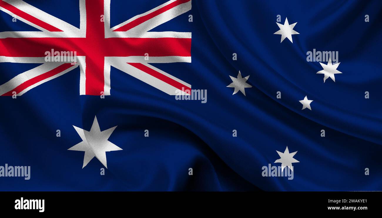 Alta bandiera dettagliata dell'Australia. Bandiera nazionale australiana. Oceania. Illustrazione 3D. Foto Stock