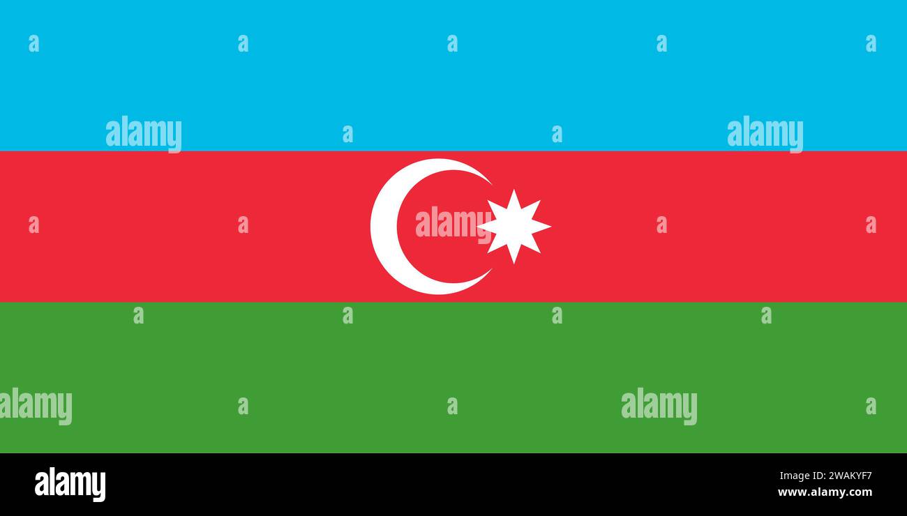 Alta bandiera dettagliata dell'Azerbaigian. Bandiera nazionale dell'Azerbaigian. Europa orientale e Asia occidentale. Illustrazione 3D. Foto Stock