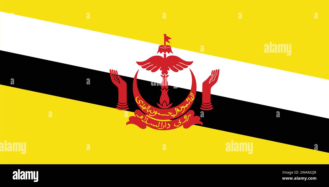 Alta bandiera del Brunei. Bandiera nazionale del Brunei. Asia. Illustrazione 3D. Illustrazione Vettoriale