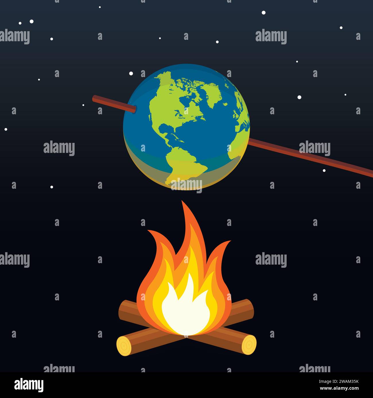 Concetto di riscaldamento globale. Pianeta terra falò il cambiamento climatico. Illustrazione vettoriale Illustrazione Vettoriale