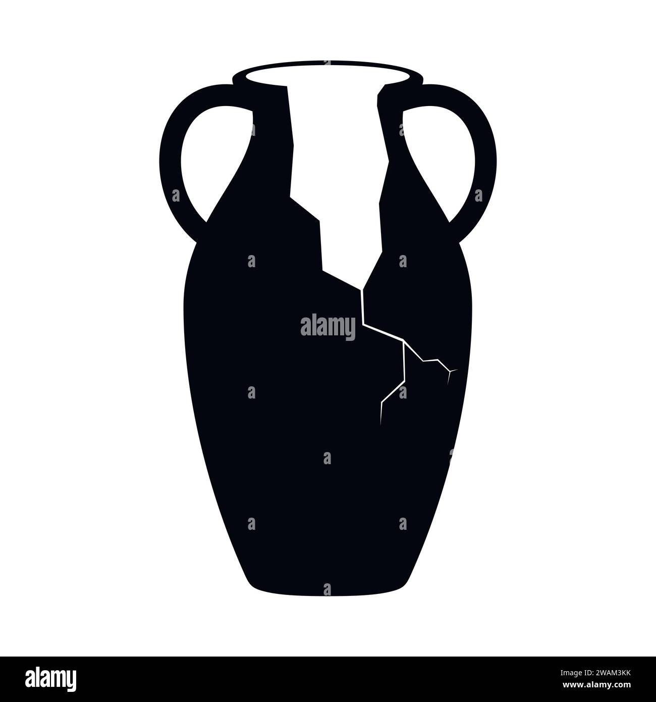 Antica icona anfora rotta con due manici. Vaso di argilla antico, vaso d'epoca tradizionale. Manufatto archeologico della caraffa in ceramica. Greco o romano Illustrazione Vettoriale