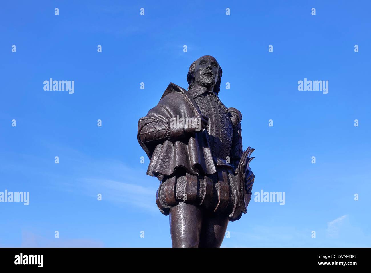 Statua di William Shakespeare Henley Street Stratford Upon Avon, Inghilterra, Regno Unito Foto Stock