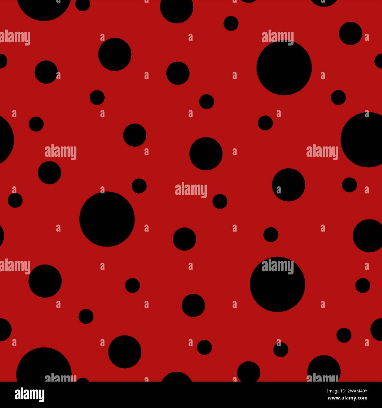Motivo senza cuciture Ladybug con sfondo rosso e macchie nere. Illustrazione vettoriale. Illustrazione Vettoriale