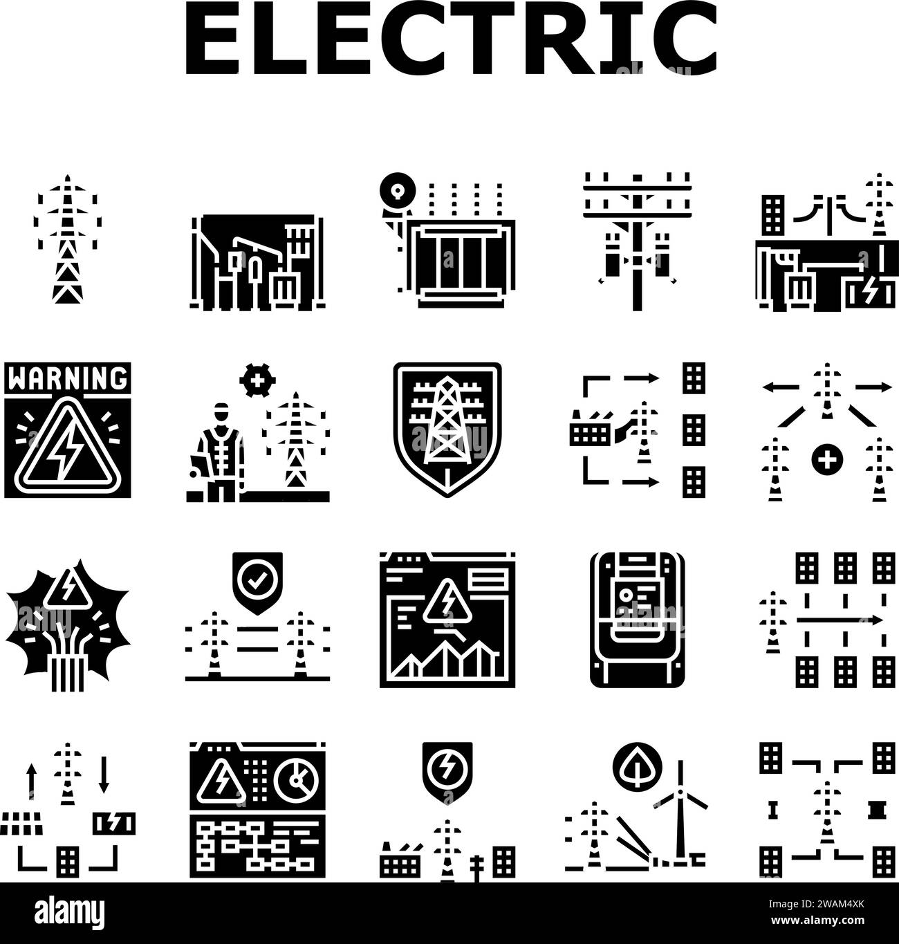 le icone di energia della rete elettrica impostano il vettore Illustrazione Vettoriale