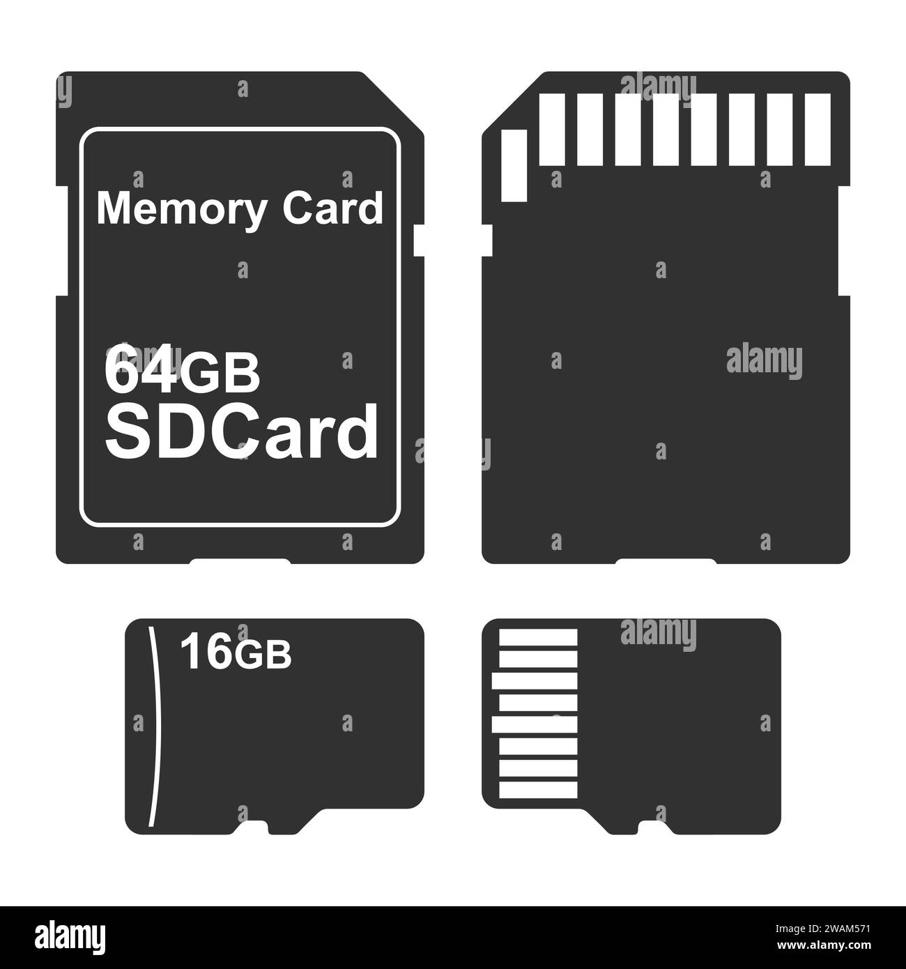 Icona della scheda di memoria SD e Micro SD isolata su sfondo bianco. Illustrazione vettoriale Illustrazione Vettoriale