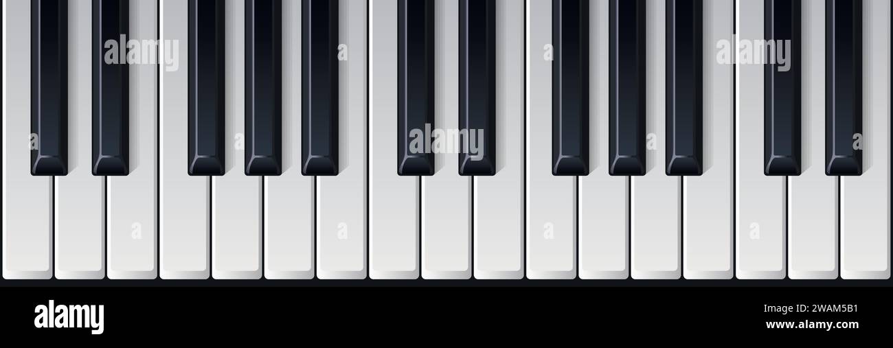 Tasti realistici per pianoforte. Tastiera per pianoforte ombreggiata realistica e dettagliata senza interruzioni. Vista dall'alto dello strumento musicale. Illustrazione vettoriale Illustrazione Vettoriale
