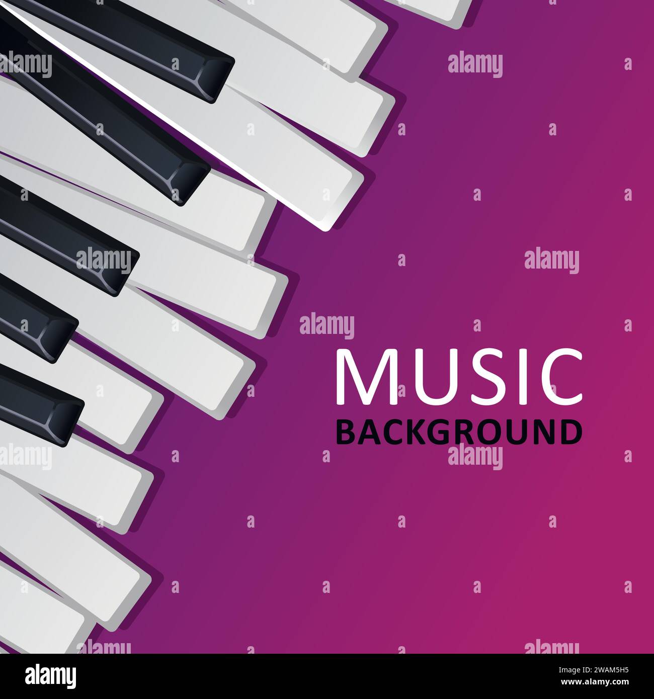 Sfondo musicale viola con tasti pianoforte e testo. Il modello di progettazione grafica può essere utilizzato per sfondo, sfondo, banner, brochure, opuscoli, publicati Illustrazione Vettoriale