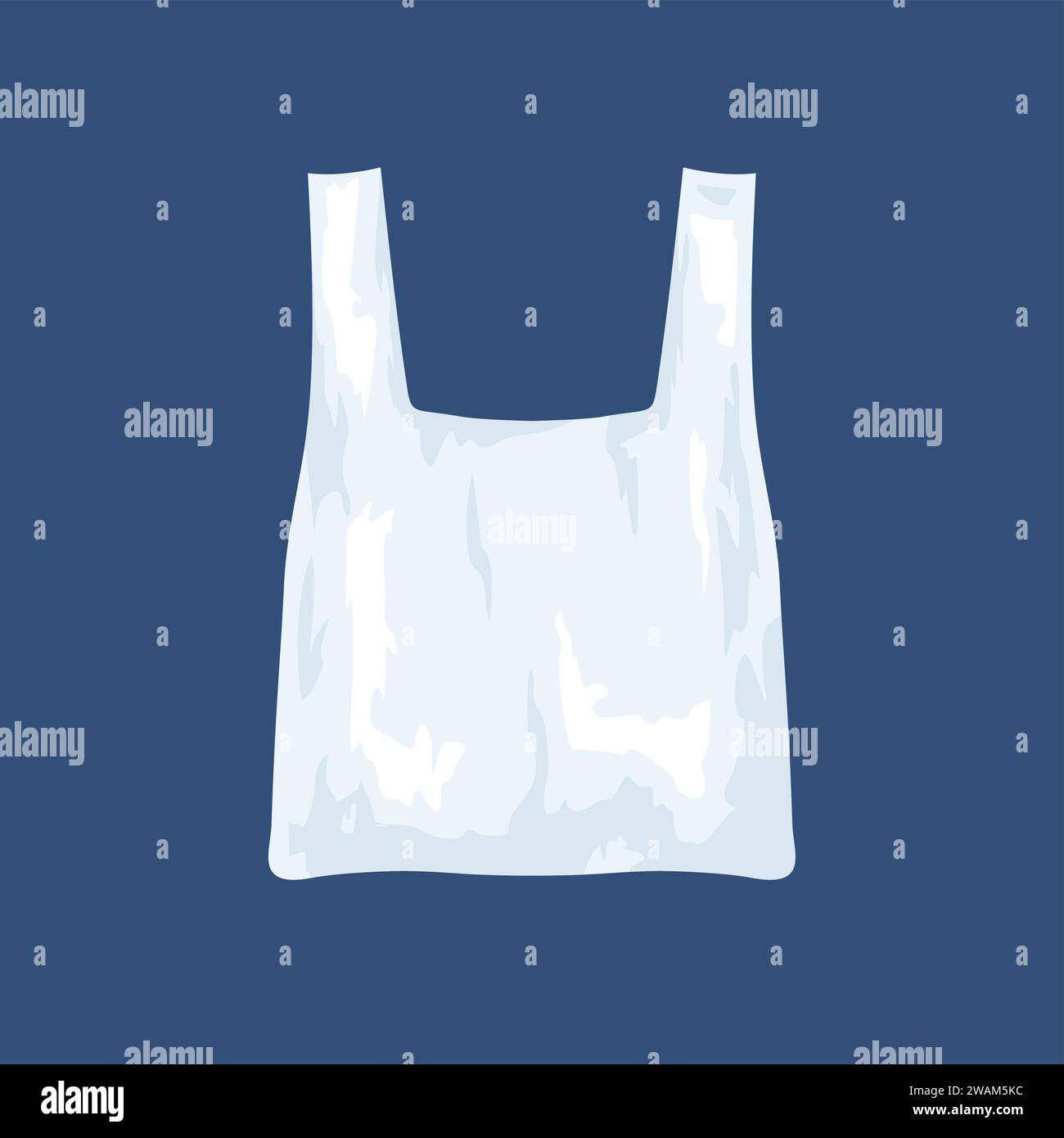 Sacchetto di plastica vuoto con manici isolati su sfondo bianco. Icona sacchetto di plastica simbolo di scarto per il concetto di problema di inquinamento. Illustrazione vettoriale. Illustrazione Vettoriale