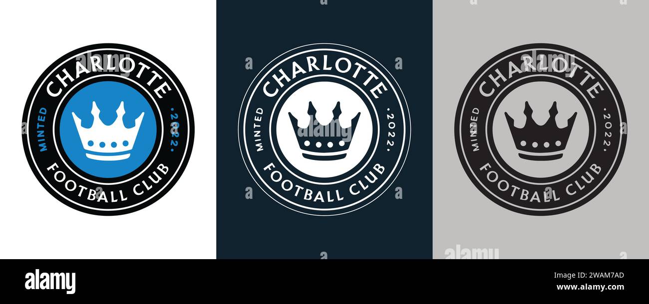 Charlotte FC colore bianco e nero Logo a 3 stili squadra di calcio professionale USA illustrazione vettoriale immagine astratta modificabile Illustrazione Vettoriale