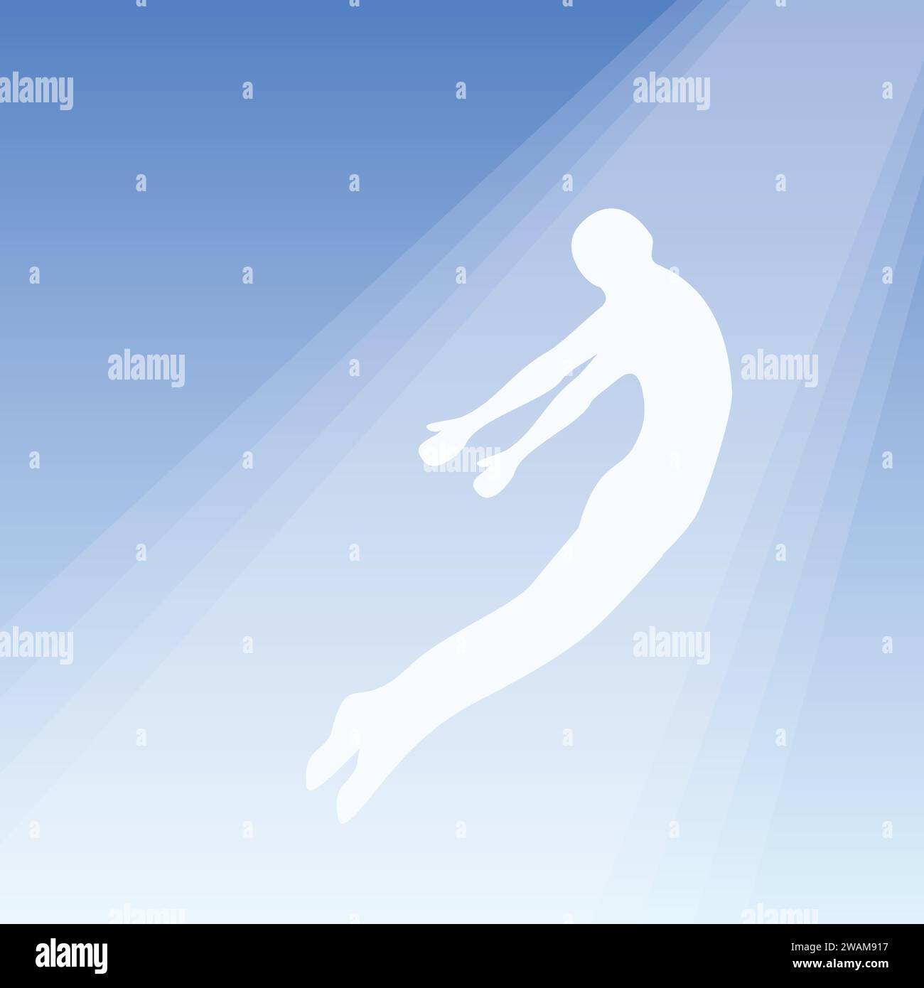 L'anima vola in cielo, fantasma di un uomo preso in cielo. Ascensione dell'anima alla luce celeste, coscienza e corpo fede e persona umana. Dopo Illustrazione Vettoriale