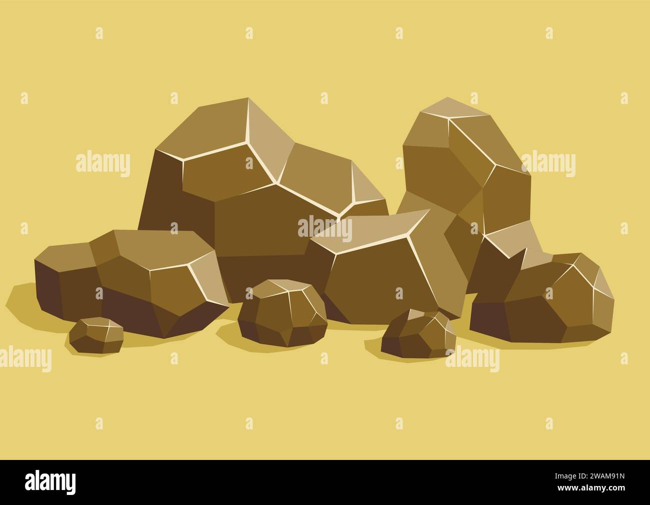 Rocce e pietre accumulate. Imposta massi di diverse forme e dimensioni. Pietre e rocce in stile isometrico 3d piatto per paesaggi naturali di sfondo e giochi Illustrazione Vettoriale