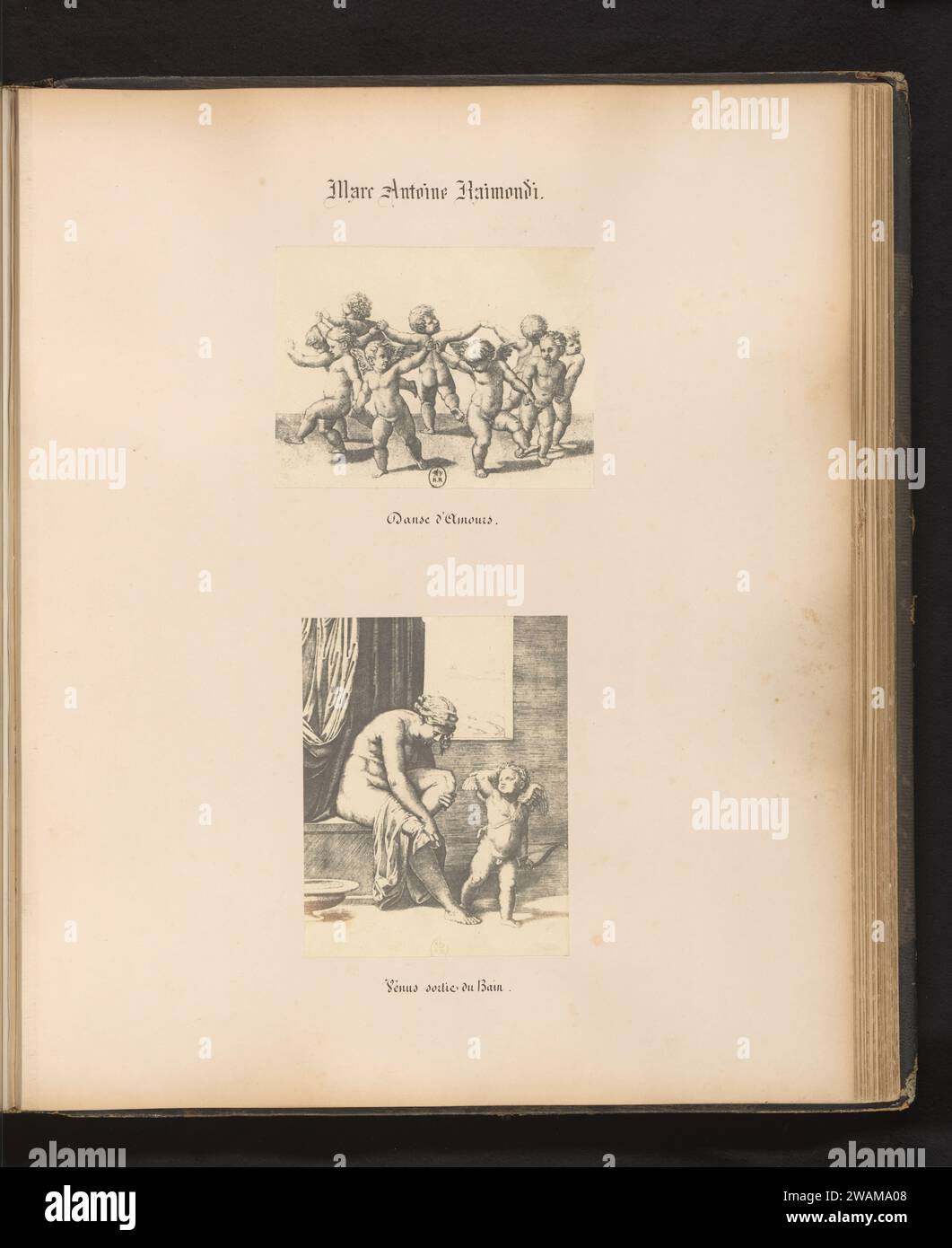 Produzione fotografica di un'incisione di Venere dopo il bagno di Marcantonio Raimondi, Benjamin Delessert, dopo Marcantonio Raimondi, dopo Rafaël, c. 1848 - nel o prima del 1853 fotografia supporto fotografico stampa carta salata bagno di Venere. Cupidi: 'Amores', 'Amoretti', 'Putti' Foto Stock