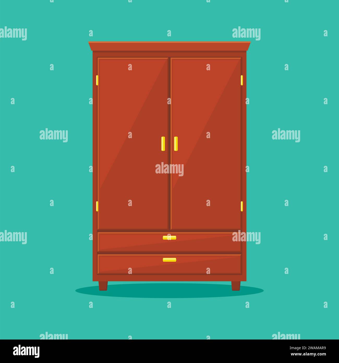 Armadio isolato sullo sfondo. Mobili in legno naturale. Icona del guardaroba in stile piatto. Armadietto interno per creare il design degli appartamenti. VEC Illustrazione Vettoriale