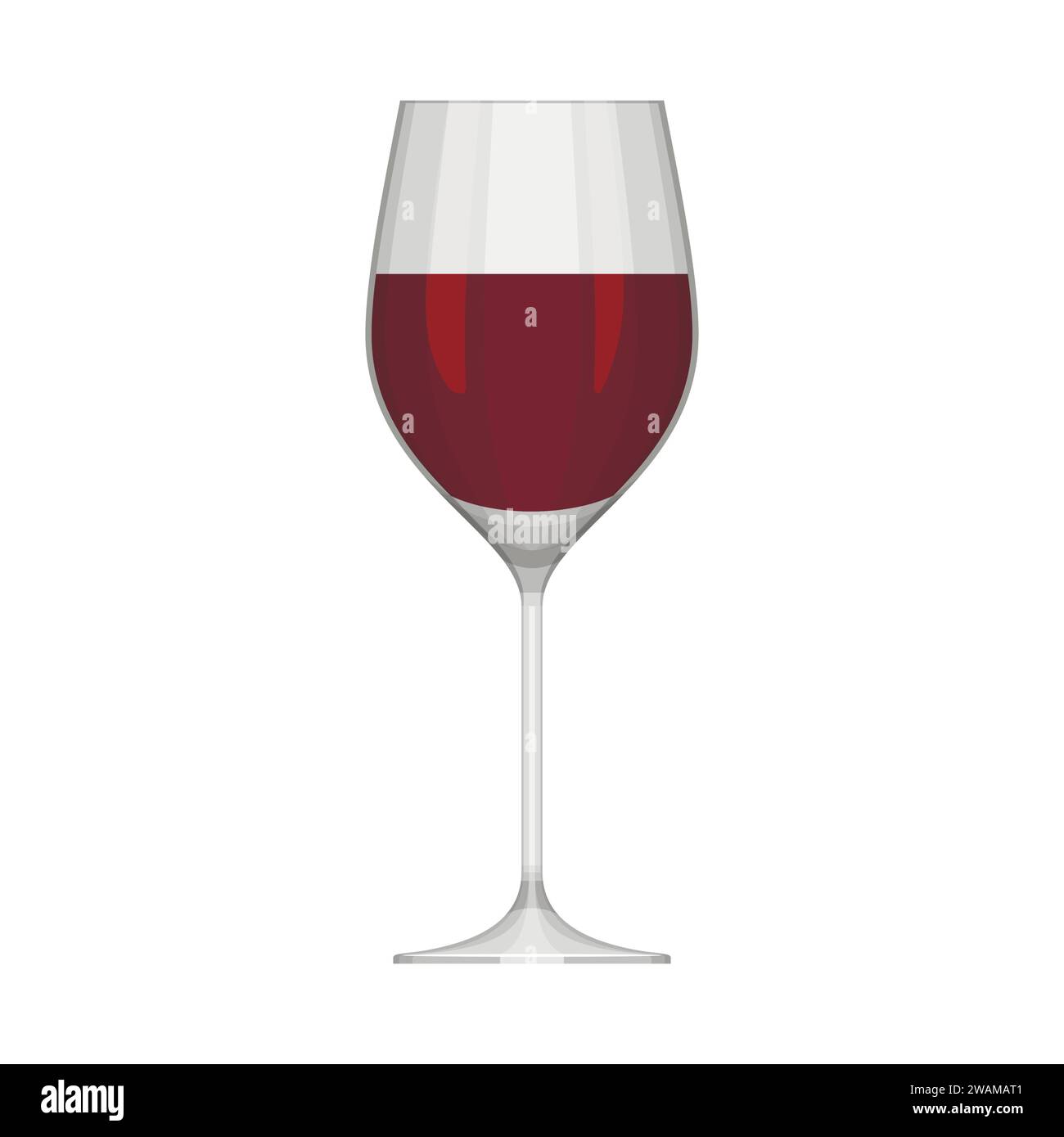 Vetro con vino rosso isolato su fondo bianco. Bicchiere di vino con bevanda alcolica in stile piatto. Illustrazione vettoriale Illustrazione Vettoriale