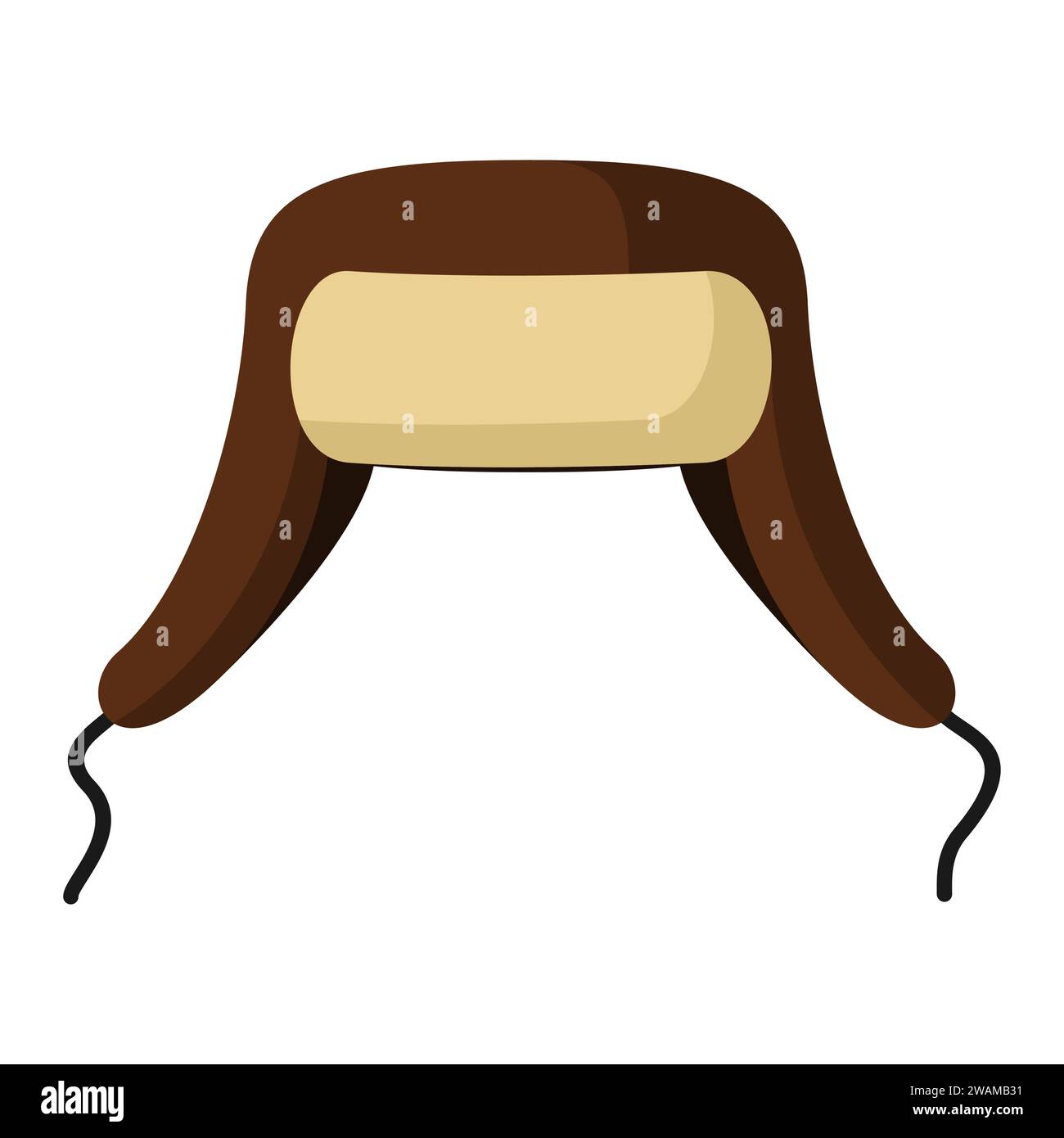 Icona di un cappello invernale con risvolto isolato su sfondo bianco. Copricapo in maglia con due auricolari lunghi e un cappuccio per le basse temperature. Abbigliamento per esterni. Vector Ill. (Guasto vettore Illustrazione Vettoriale