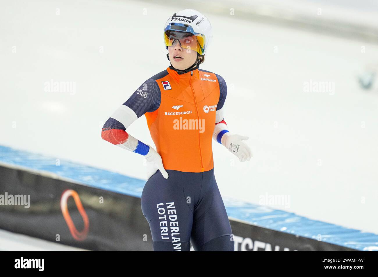 Heerenveen, Paesi Bassi. 5 gennaio 2024. HEERENVEEN, PAESI Bassi - 5 GENNAIO: Marrit Fledderus, Paesi Bassi, gareggia sul Team Pursuit Women durante i Campionati europei di pattinaggio di velocità ISU a Thialf il 5 gennaio 2024 a Heerenveen, Paesi Bassi. (Foto di Douwe Bijlsma/Orange Pictures) credito: dpa/Alamy Live News Foto Stock