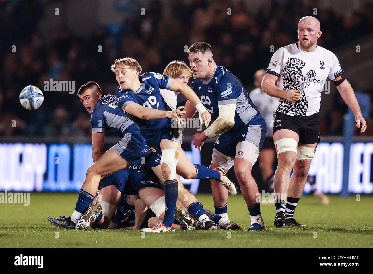 Eccles, Greater Manchester, Regno Unito. 5 gennaio 2024. Sales Jonny Hill durante il Gallagher Premiership match tra sale Sharks e Bristol all'AJ Bell Stadium, Eccles venerdì 5 gennaio 2024. (Foto: Chris Donnelly | mi News) crediti: MI News & Sport /Alamy Live News Foto Stock