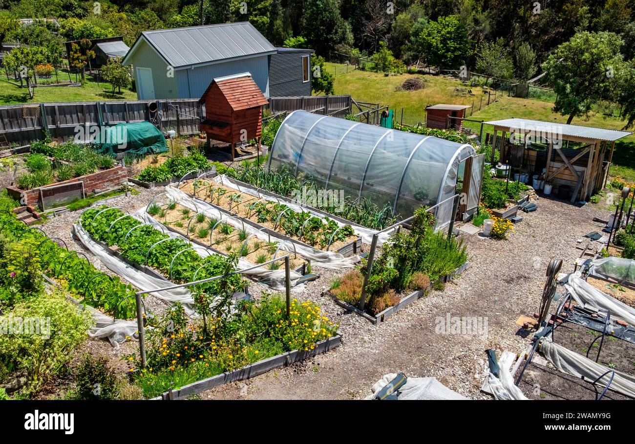 Parte di un piccolo mercato di periferia di Hobart, Tasmania, che fornisce prodotti biologici freschi ai ristoranti Foto Stock