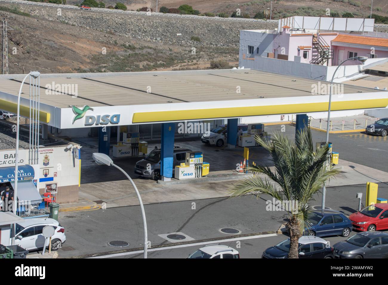 DISA-Tankstelle, Maspalomas, Gran Canaria, SpanienDISA ist das erste kanarische Unternehmen für den Vertrieb von Energieprodukten und der erste unabhä Foto Stock