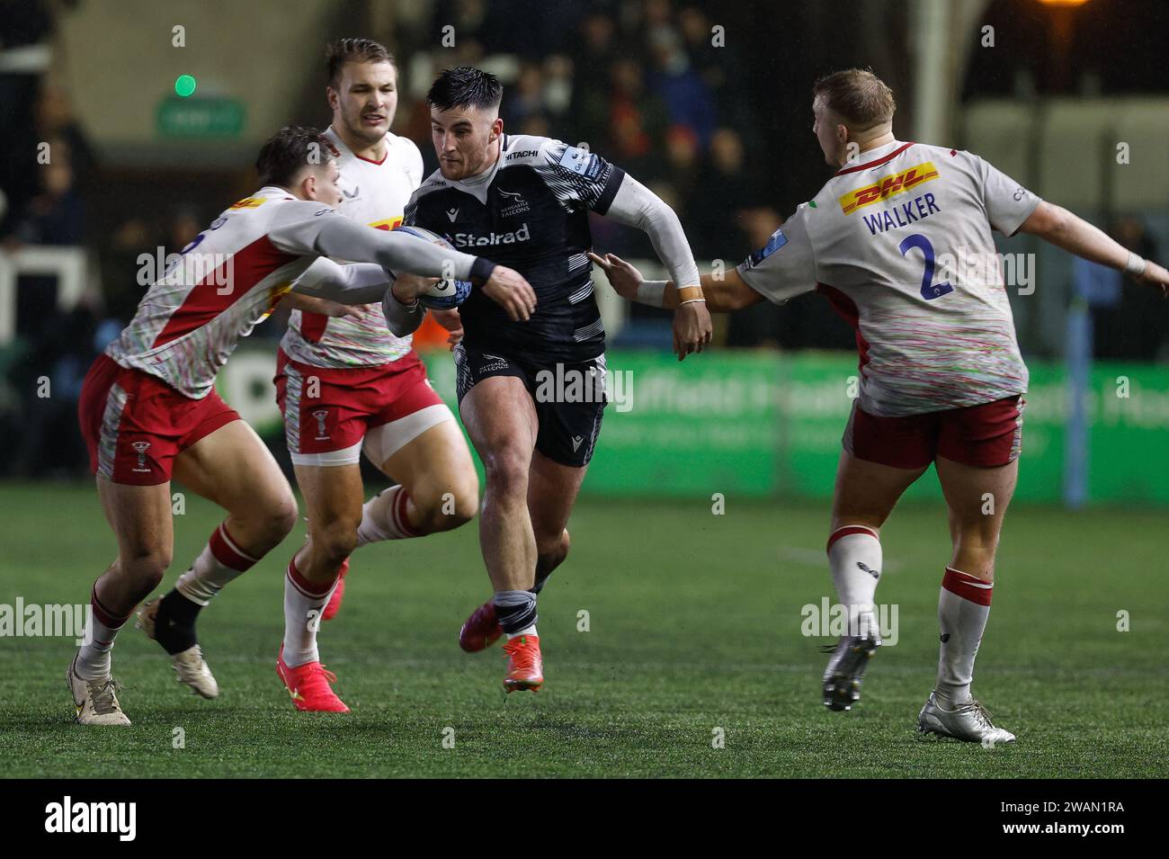 Newcastle, Regno Unito. 5 gennaio 2024. Jordan Holgate dei Newcastle Falcons in azione durante il Gallagher Premiership match tra Newcastle Falcons e Harlequins a Kingston Park, Newcastle, venerdì 5 gennaio 2024. (Foto: Chris Lishman | mi News) crediti: MI News & Sport /Alamy Live News Foto Stock