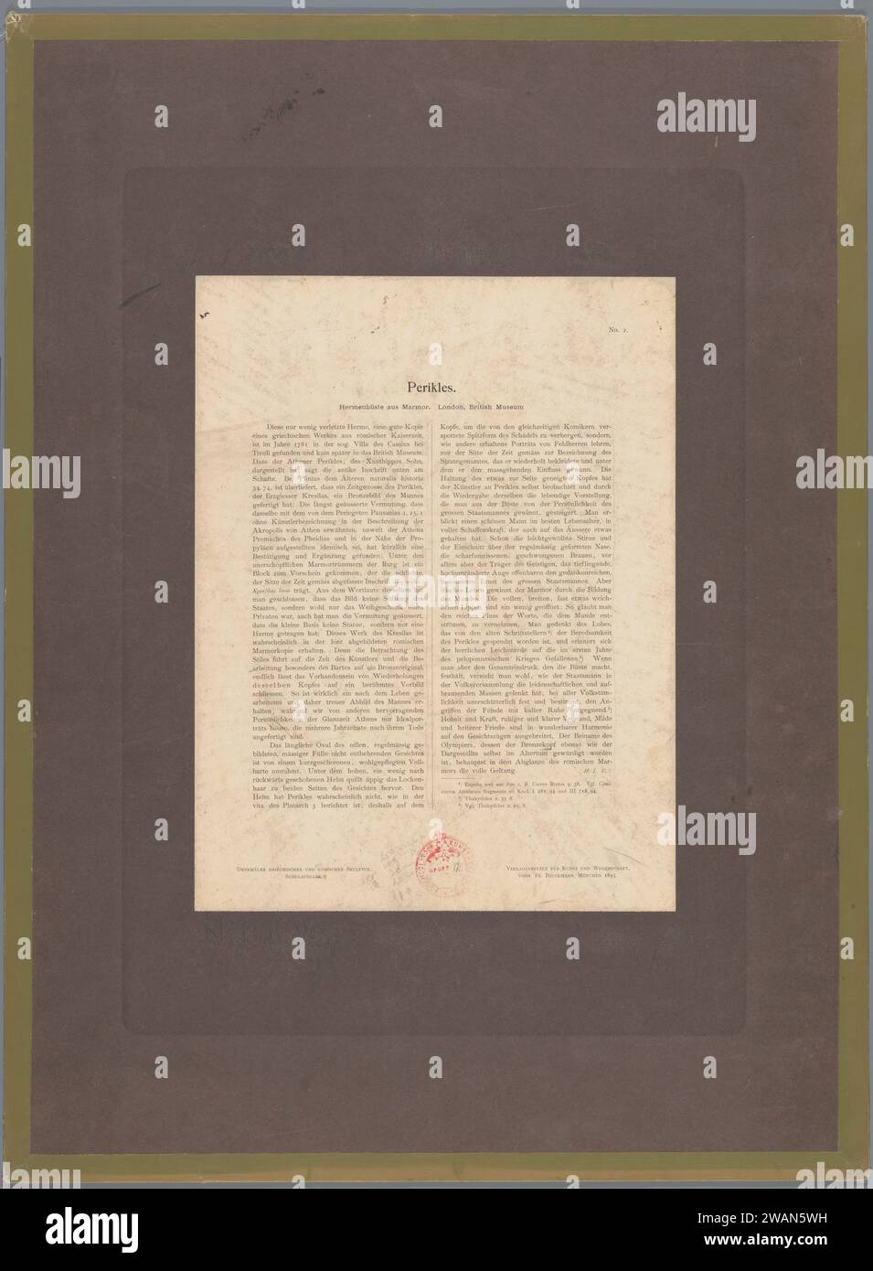 Bust van Perikles nel British Museum di Londra, 1895 Fotografia British Museumpublisher: Cartone di Monaco. carta. stampa scultura con collotipo di inchiostro. (Storia di) Pericles British Museum Foto Stock